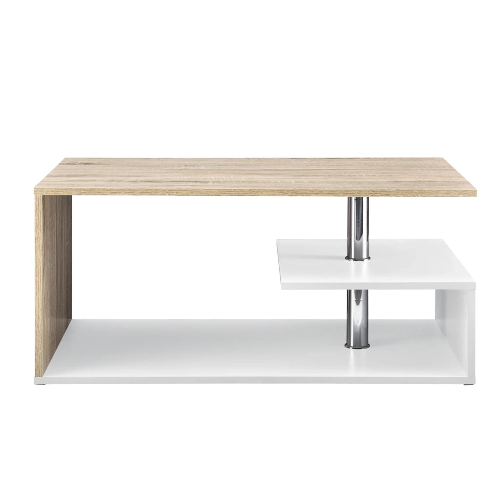 Tavolino da salotto con ripiano portaoggetti in MDF 90 cm finitura bianco e rovere 03_0004157