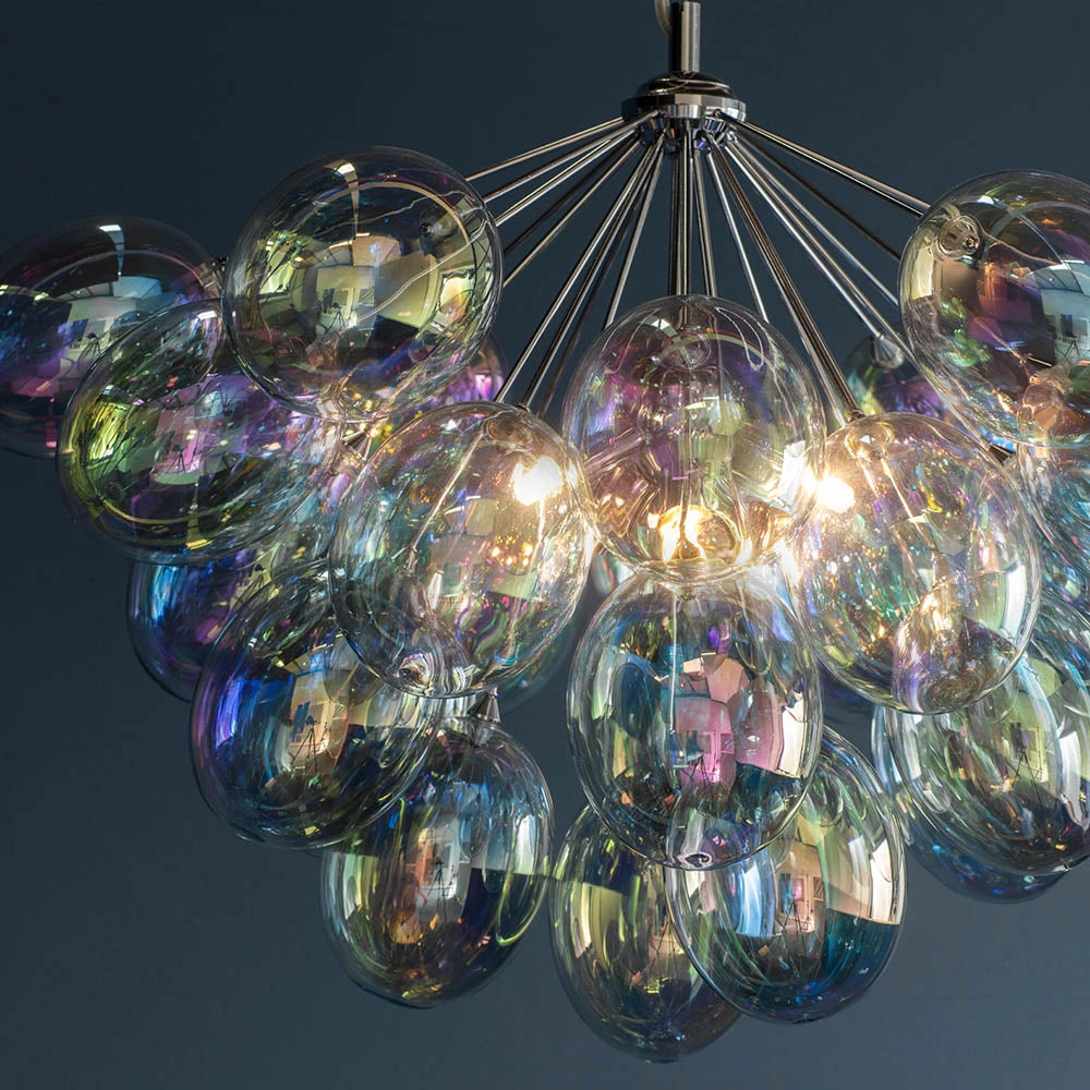 Lampadario Infinity cromato con sfere opalescenti 6xG9