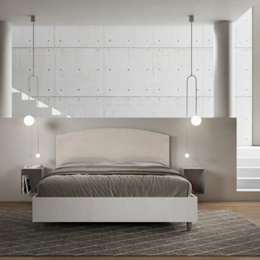 Letto matrimoniale contenitore 160x200 bianco frassino testata microfibra sabbia Antilia