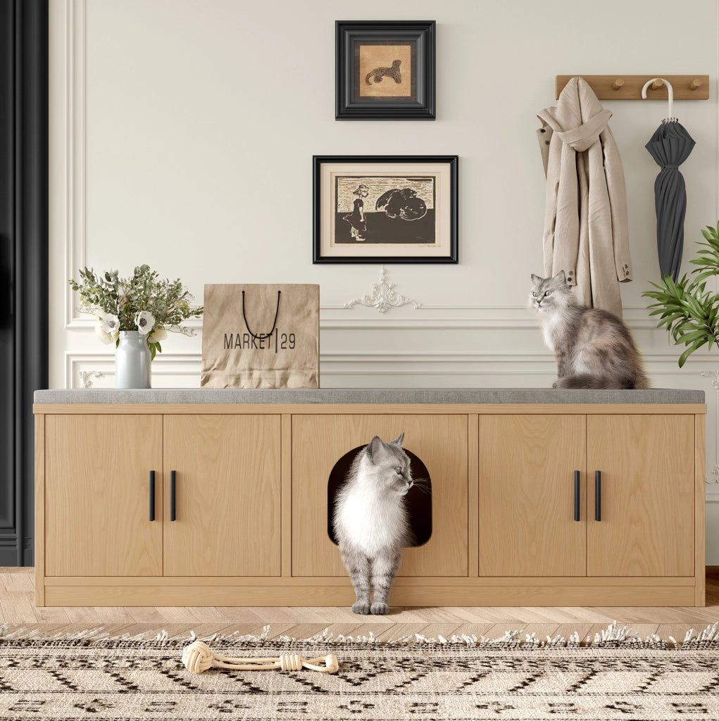 Mobile multifunzione 4 in 1 per gatti e scarpe 140x40x45;5 cm in finitura rovere