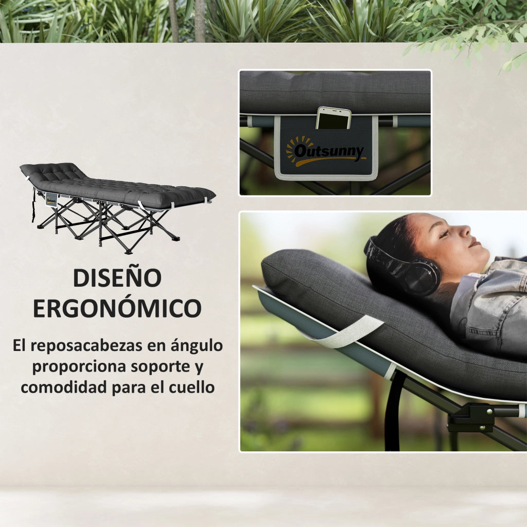 Letto da campeggio pieghevole ¨C Xylo ¨C con materasso, grigio scuro, 186x68x37 cm