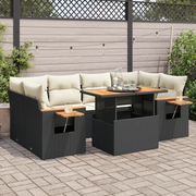 Set Divani da Giardino con Cuscini 7pz Nero Polyrattan Acacia