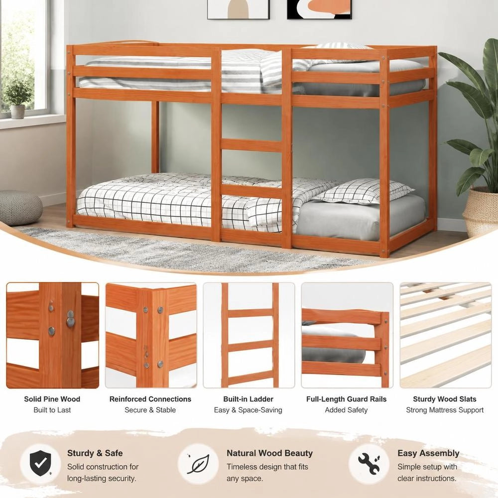 Bunk Bed Wax Brown 80x200 Cm Solid Pine Wood