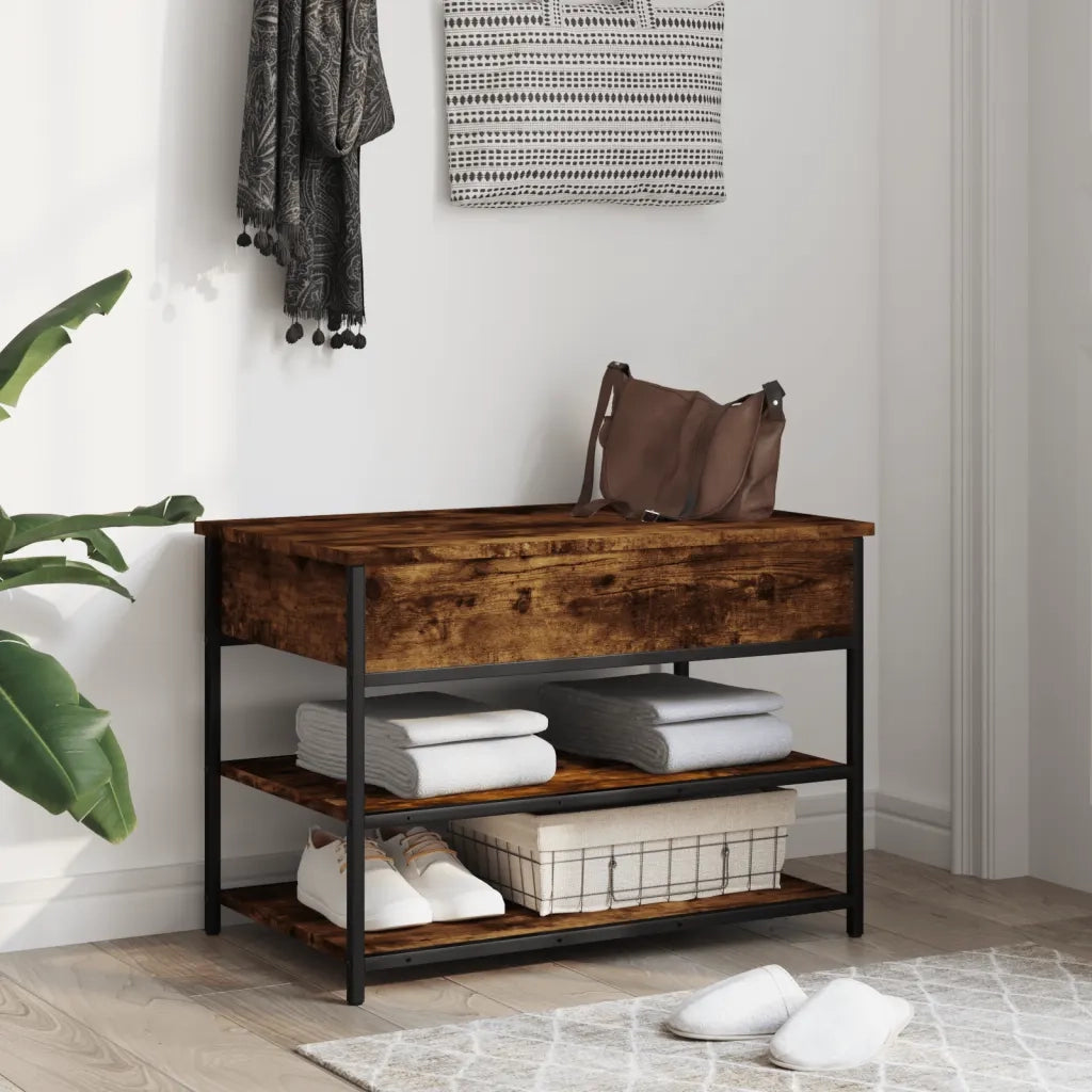 Panca Porta Scarpe-Sgabello-Panca Scarpiera Rovere Fumo 70x42,5x50 cm Legno Multistrato