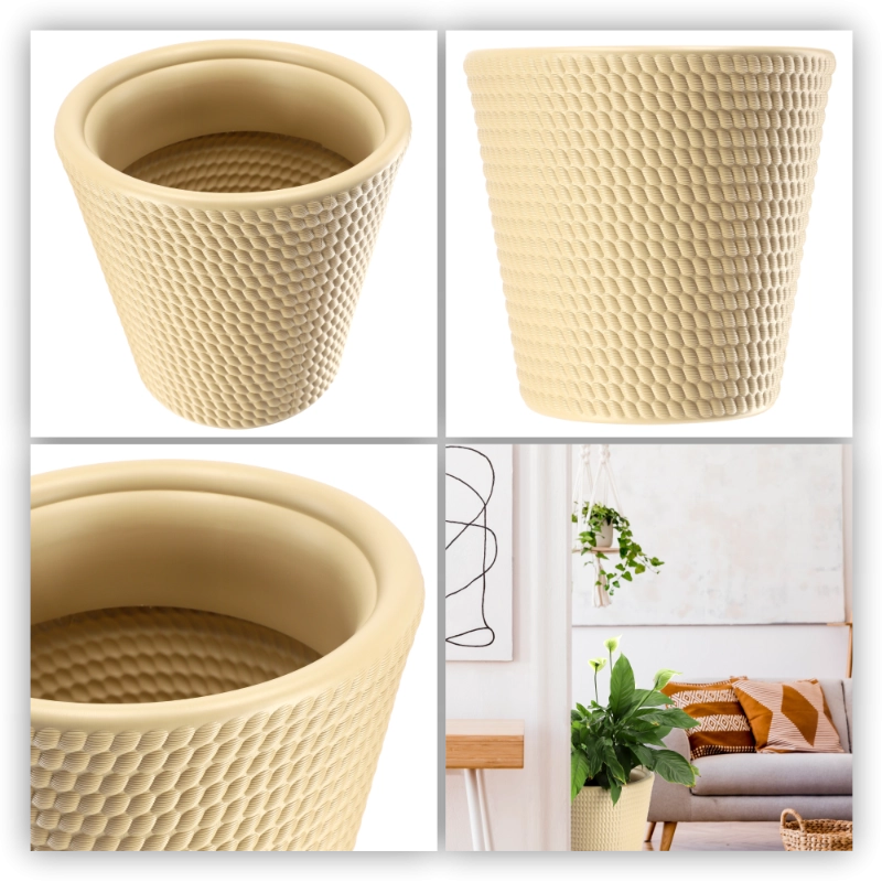 Vaso da fiori KADAX in plastica, rotondo, 40 cm, beige