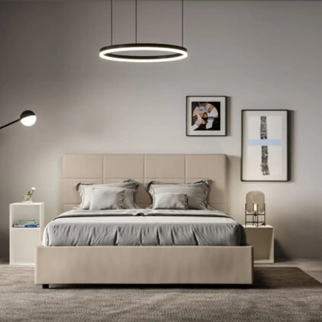 Letto matrimoniale con rete imbottito 160x200 similpelle tortora Mika