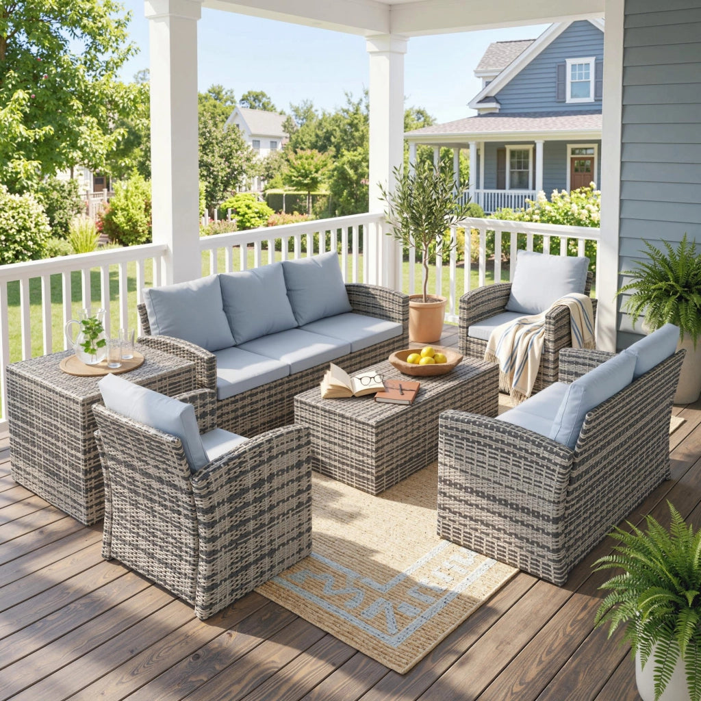Set Divano 6 Pezzi con Poltrone e Tavolini Contenitore ¨C Xylo ¨C Rattan Grigio