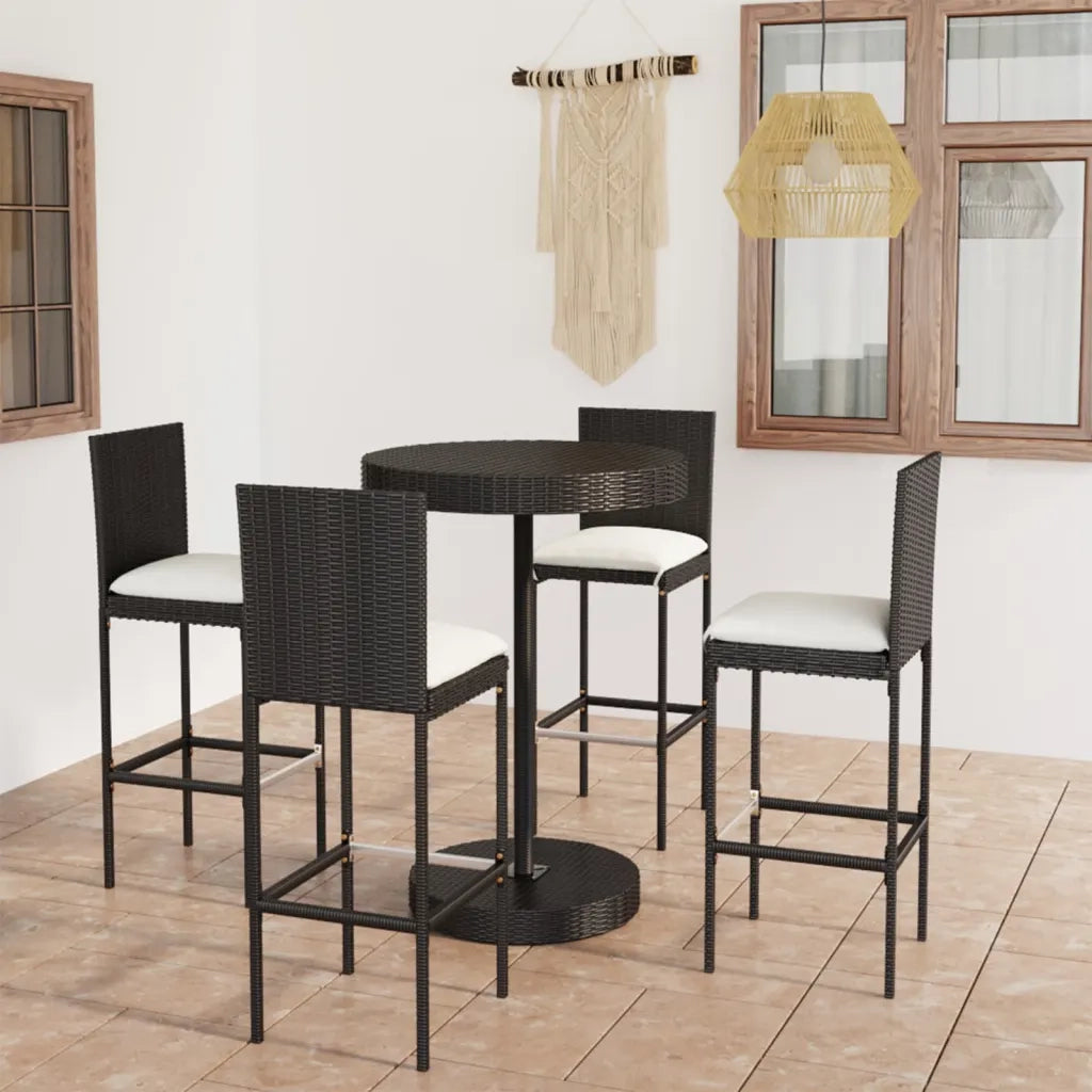 Set Bar da Giardino 5 pz con Cuscini Polyrattan Nero cod mxl 36176