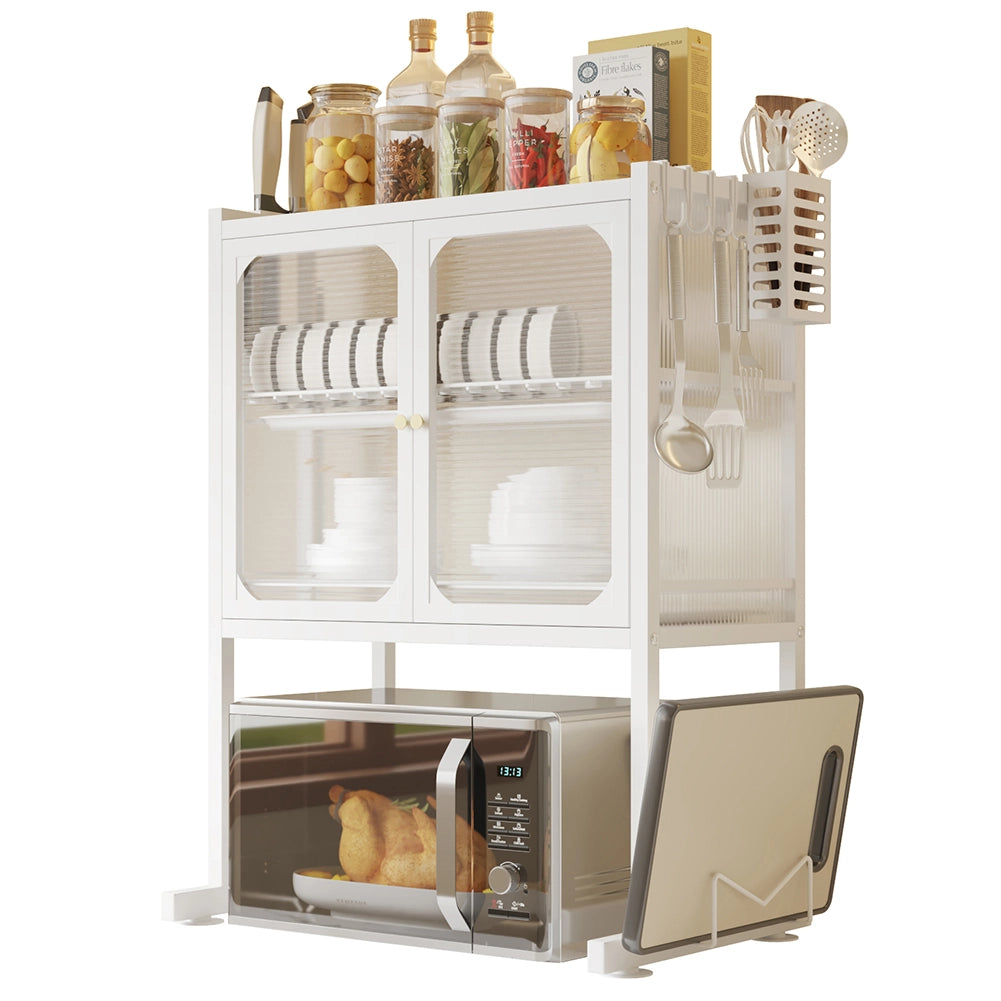 Scaffale Credenza Porta Microonde con Vetrinetta in Metallo Bianco 57x37x76cm
