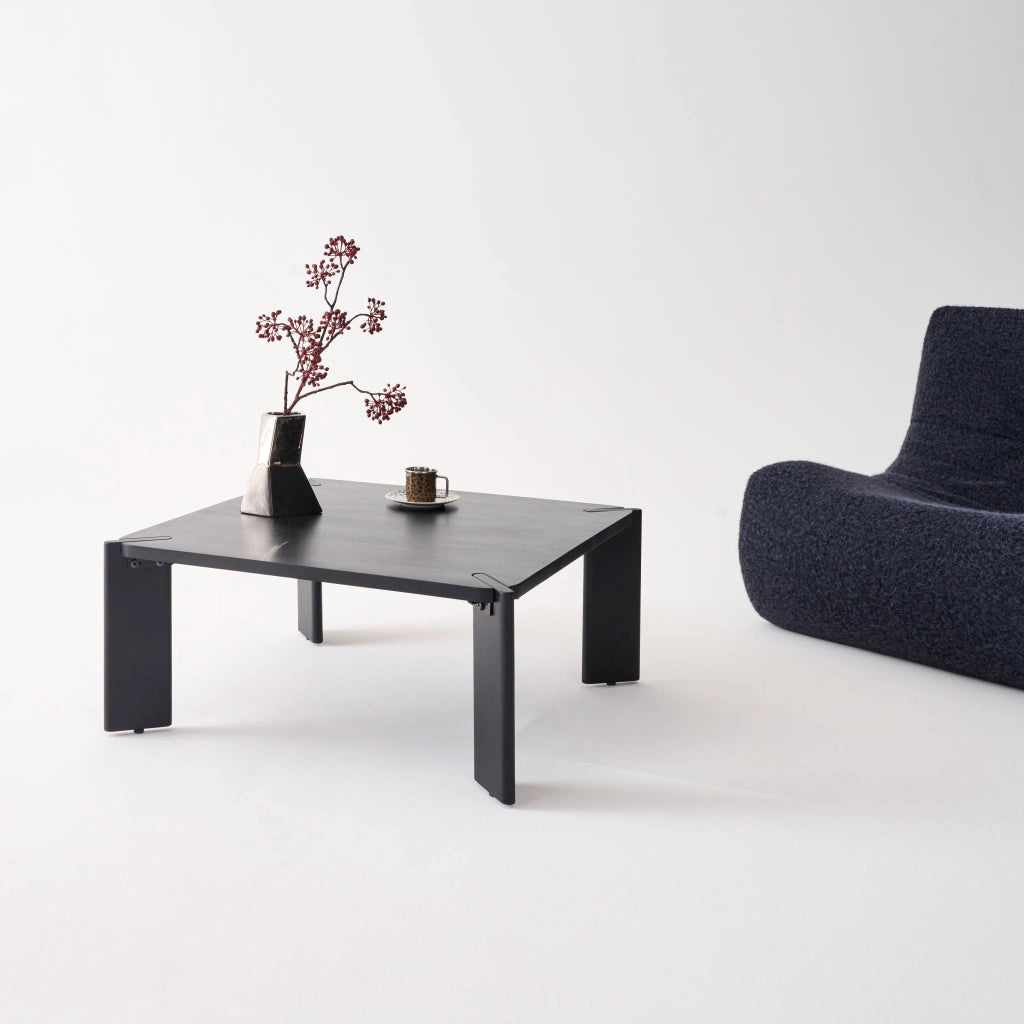 Tavolino esotico quadrato in legno massello, 80cm, nero