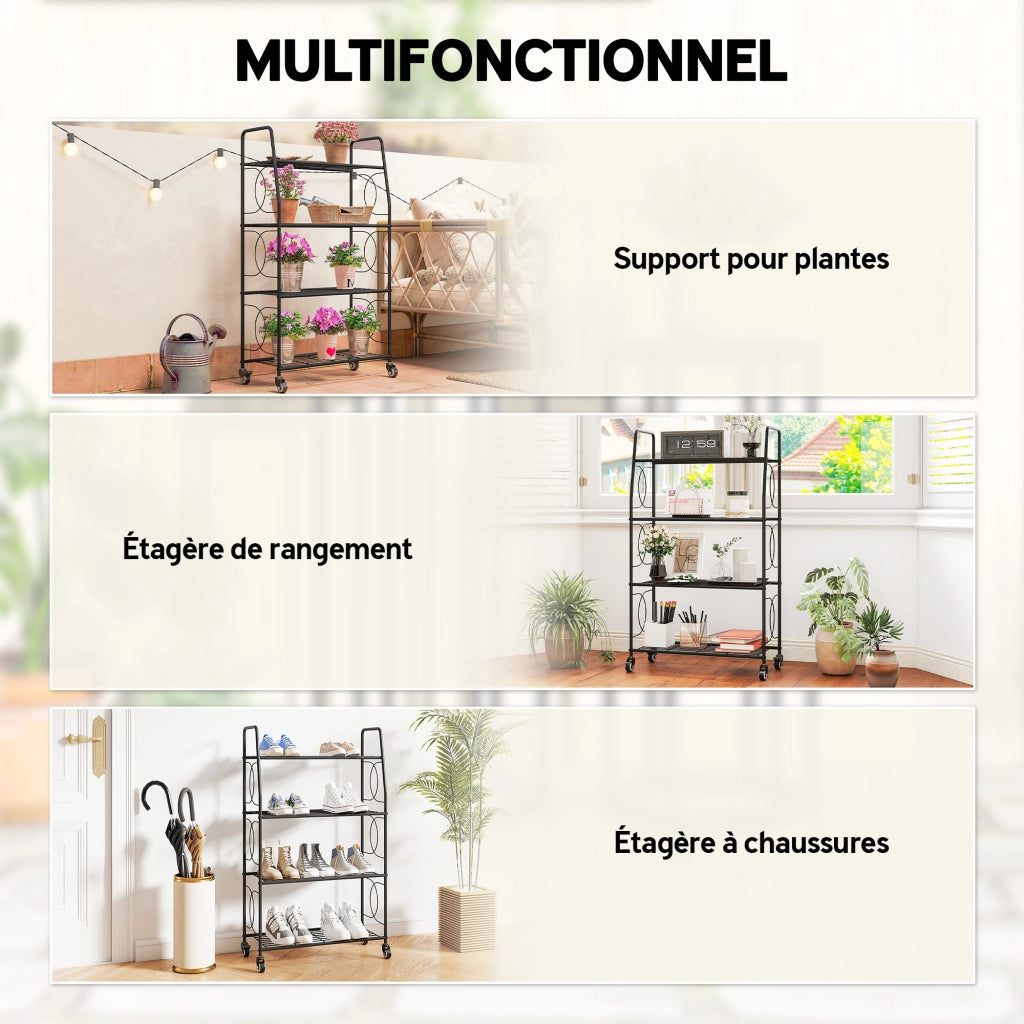 Libreria a 4 Ripiani in Metallo con Ruote ¨C Zephmum ¨C 67x29x114 cm Nero