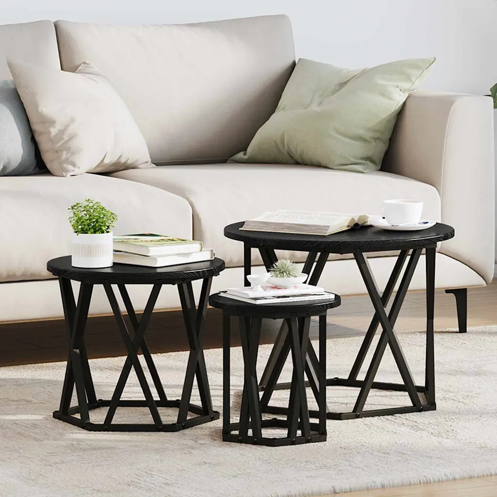 Tavolo Laterale Nesting 3 pcs Rovere Nero 868255