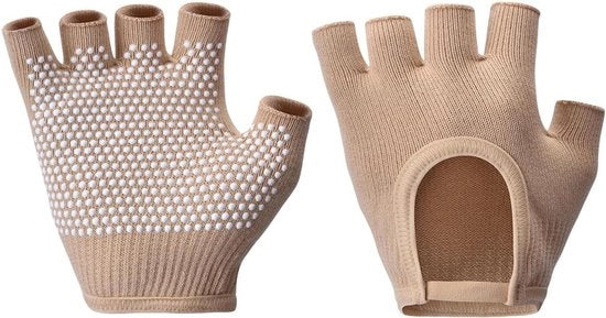 Manopole Antiscivolo per Yoga - Manopole senza Dita per Allenamento Pilates per Palestra e Allenamento con Peso - Beige