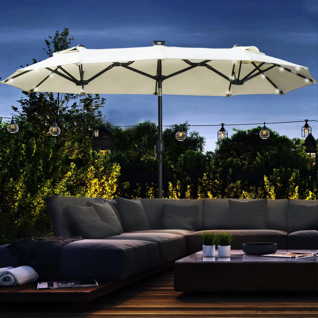 Ombrellone da giardino pieghevole con pannello solare e LED ¨C zephmum ¨C beige 292x150 cm