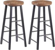 Sgabelli da Bar Set di 2, Sgabello Alto 71 cm con Poggiapiedi, Seduta Tonda Sedia Alta per Penisola Cucina, Sala da pranzo, Bancone in Acciaio Legno, Legno Vintage