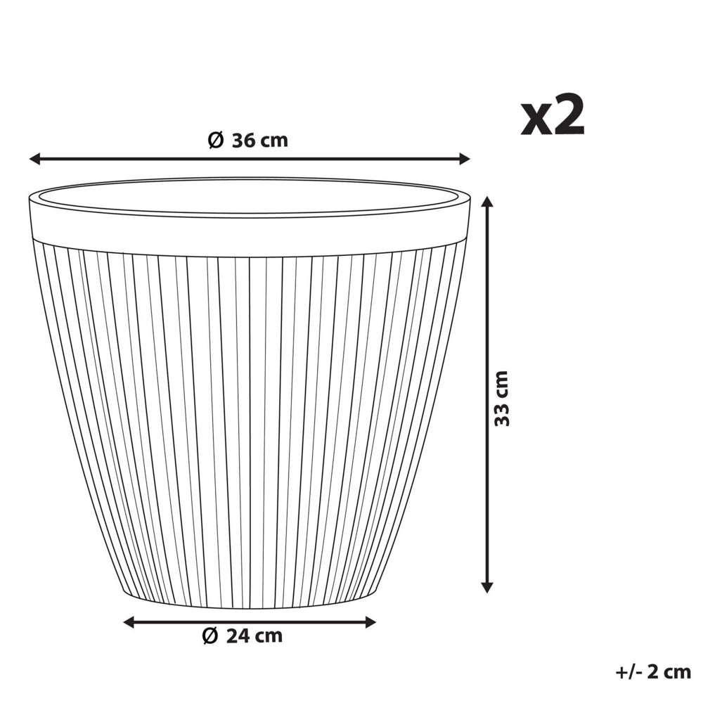 Set di 2 vasi in pietra tortora ⌀ 36 cm con scanalature verticali per interni ed esterni tutte le stagioni