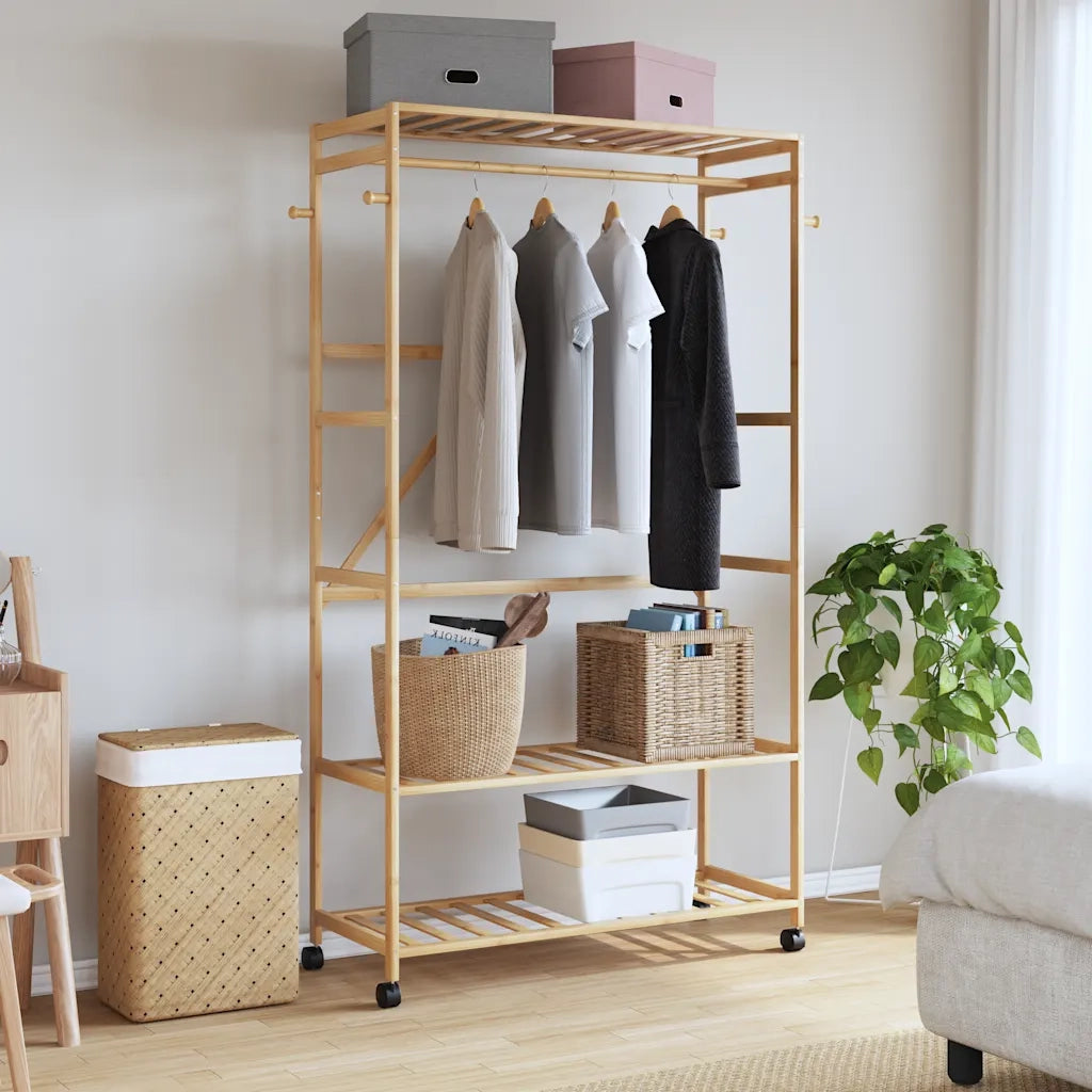 Appendiabiti con Ripiani e Ruote 110x40x180 cm in Bamb¨´ CFW1899896