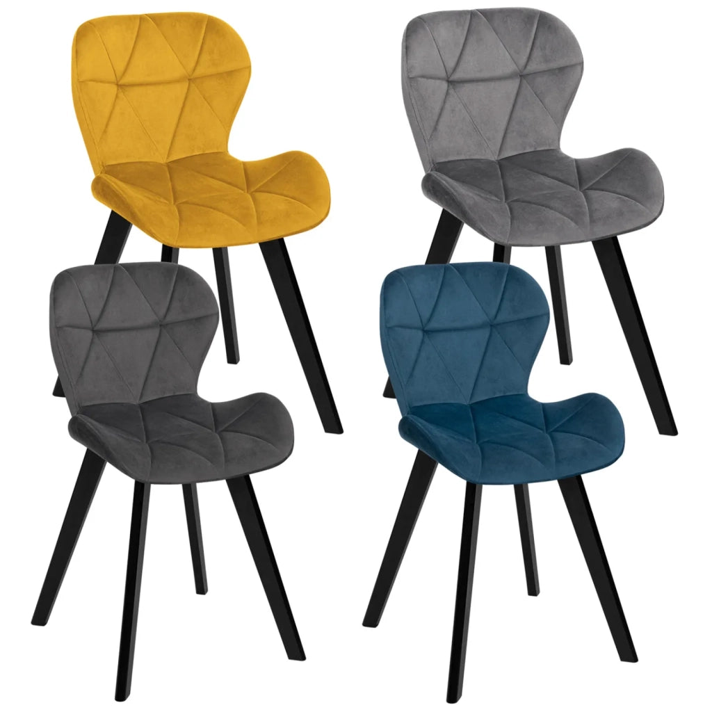 IDMarket - Juego de 4 sillas ROBINE en mezcla de terciopelo azul, gris oscuro, gris claro y amarillo