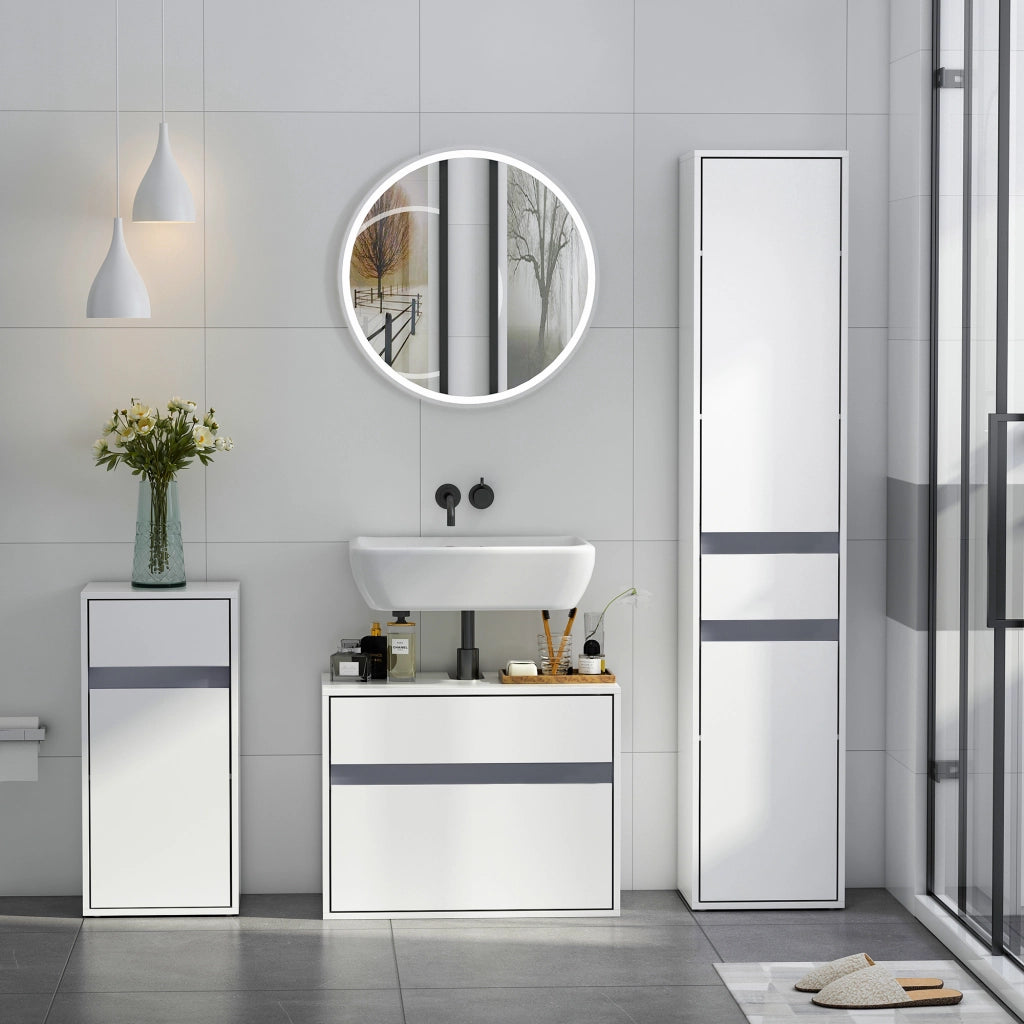 Colonna bagno salvaspazio ¨C Xylo ¨C bianco con 2 ante, 3 ripiani e cassetto