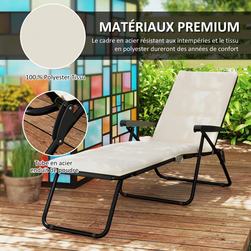 Lettino da giardino pieghevole con materasso ¨C Minimal ¨C crema 153x58.5x89 cm