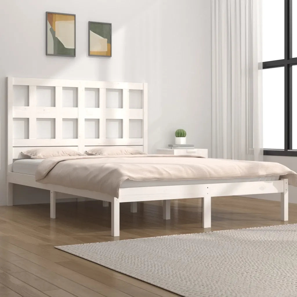 Giroletto senza Materasso-Struttura Letto Bianco 200x200 cm Legno Massello Pino 702635