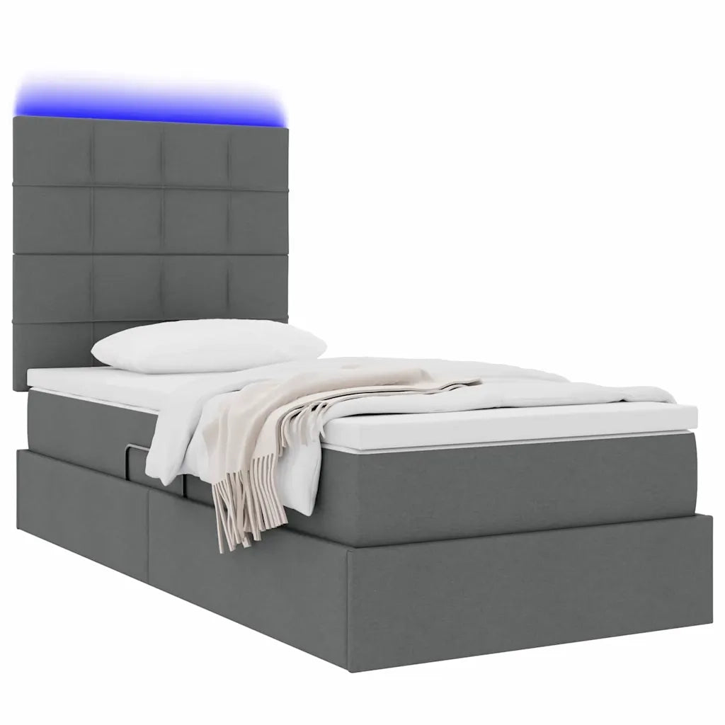 Letto con contenitore e LED Grigio scuro 90 x 190 cm Poliestere