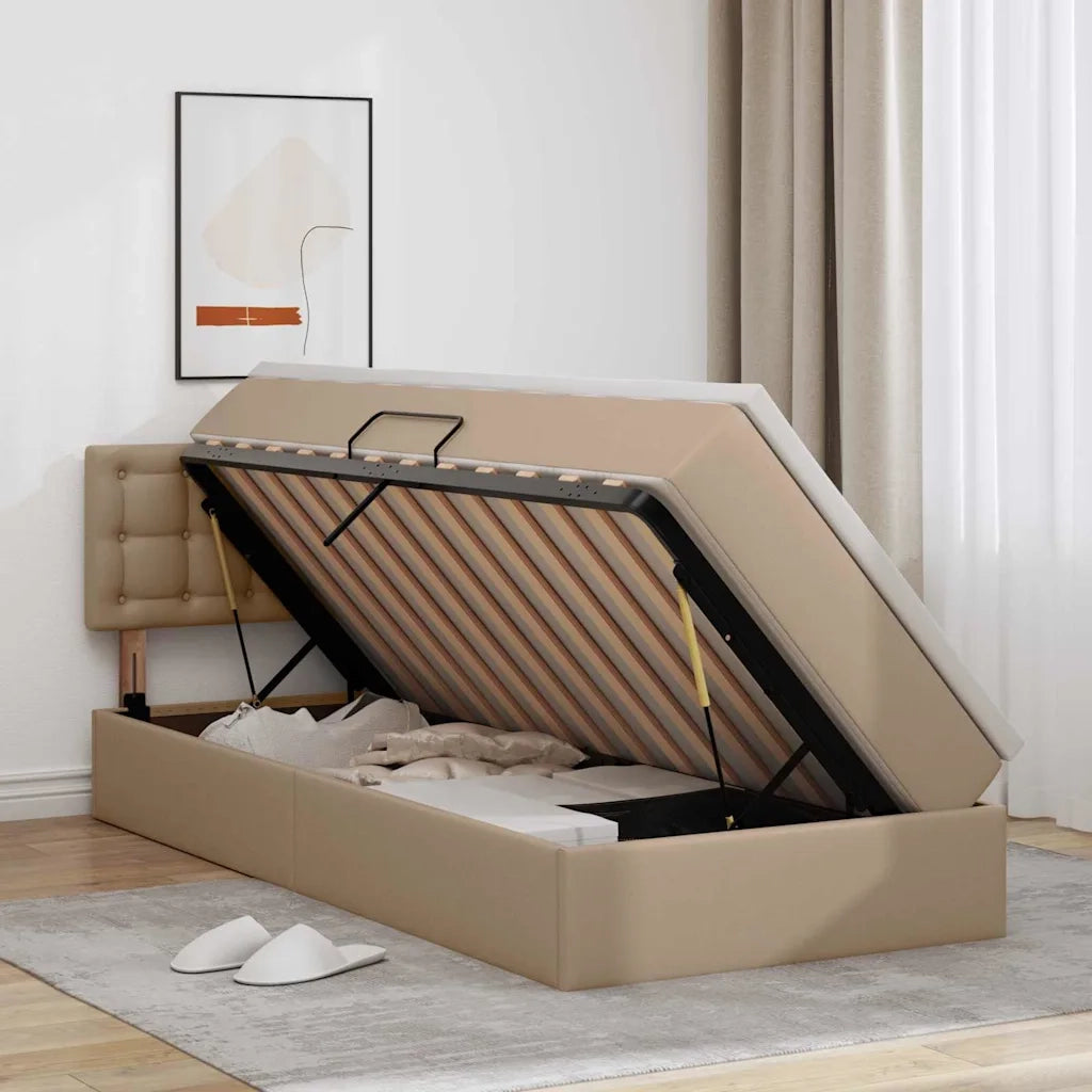 Letto con contenitore e LED con led Cappuccino 90 x 190 cm 3371012