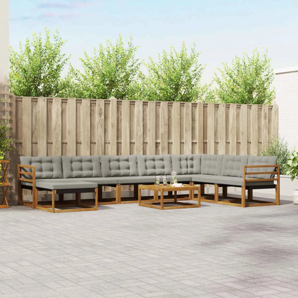 Set di divani da esterno 9 pcs Grigio Naturale e Chiaro