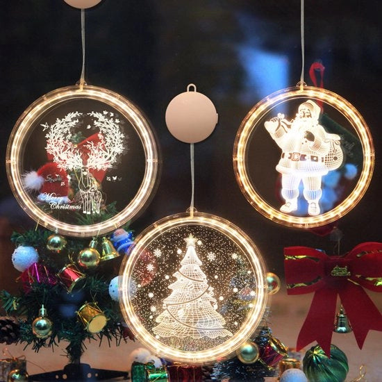 Decorazione per albero di Natale a tre luci, lampadine da parete 3D, illuminazione LED, decorazioni per albero di Natale, accessori per negozi
