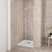 Porta Doccia 110x185 cm Porta Battente Pieghevole in Vetro Temperato Trasparente 6 mm Anticalcare Telaio Dorato Spazzolato