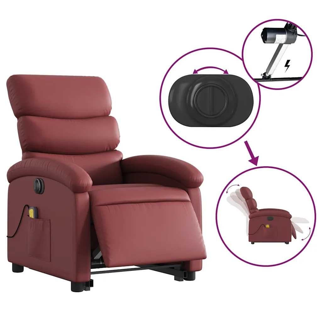 Poltrona Alzapersona Reclinabile Rosso Vino in Similpelle 3204065