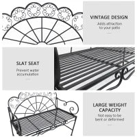Panchina da Giardino Biposto Stile Classico in Ferro 113 x 56.5 x 90.5cm, Nero