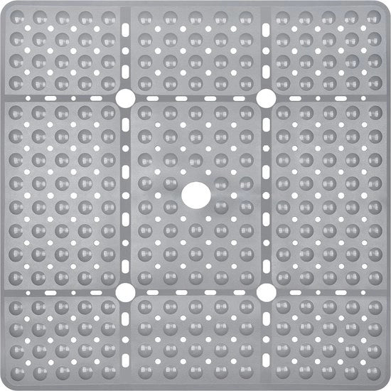 Matte anti-slip quadrata XL - 70 x 70 cm - matrice per bagno con 240 punti di fissaggio - asciuga velocemente e lavabile in lavatrice - grigio con fori di scarico