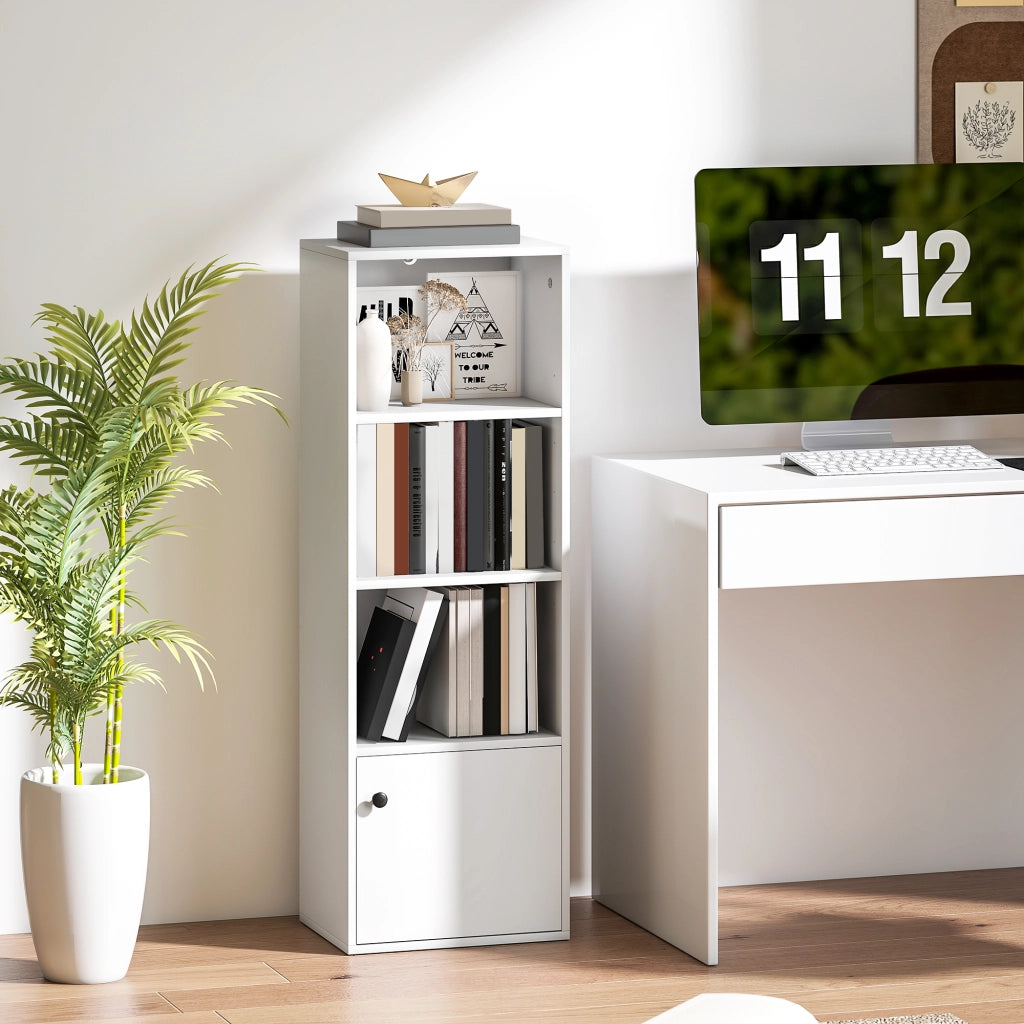 Libreria Moderna 4 Livelli con Anta ¨C zephmum ¨C Bianco 40x30x120 cm