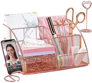 Organizzatore per scrivania, Rose Gold Organizzatore per scrivania con posizionamento telefono/penne/cosmetici/contenitore matite per archiviazione, organizzatore accessori per scrivania in metallo per scuola, ufficio domestico