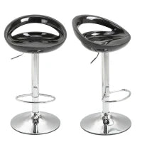 Set 2 Sgabelli da Bar Alti, Sgabelli Girevoli a 360°, con Schienale e Poggiapiedi, Altezza Regolabile, Base in Acciaio, per Sala da Pranzo e Cucina, 46x41x76-96cm, Nero