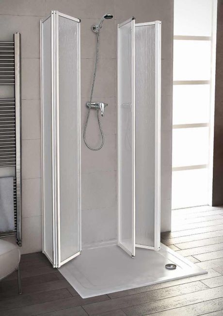 Box Doccia 3 lati a Scomparsa in Acrilico e Telaio in Alluminio Bianco - Misura: 75 x 75 x 75 x h185