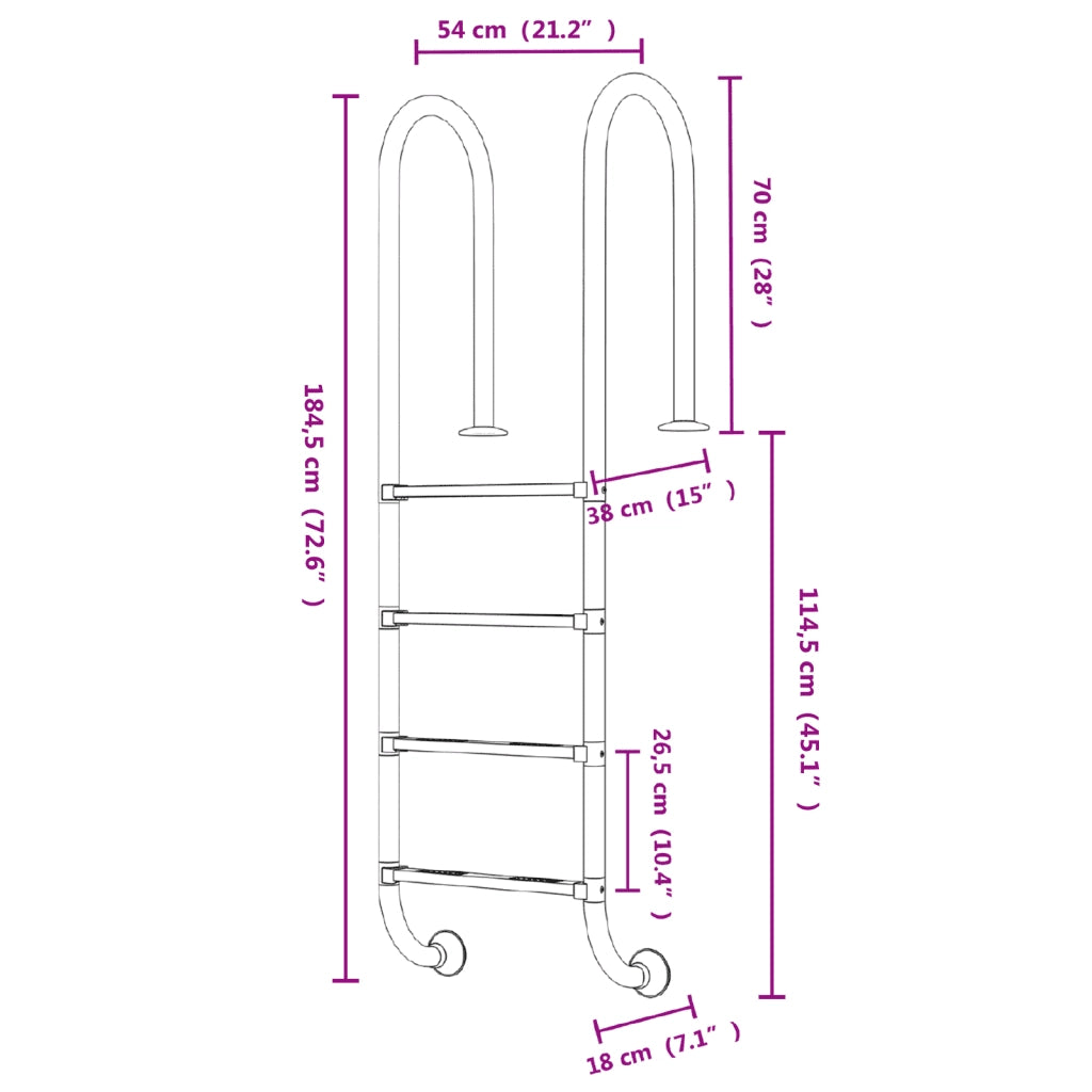 Scala per Piscina 54x38x184,5 cm Acciaio Inox 304
