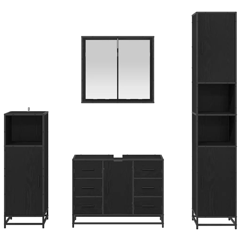 Set di mobili per il bagno 4 pcs Rovere Nero Legno multistrato 3402316