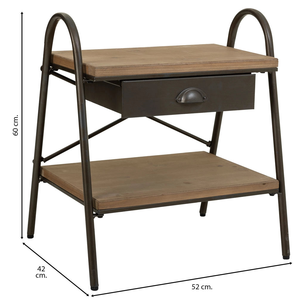 Tavolino in legno e metallo marrone 52x42x60h cm