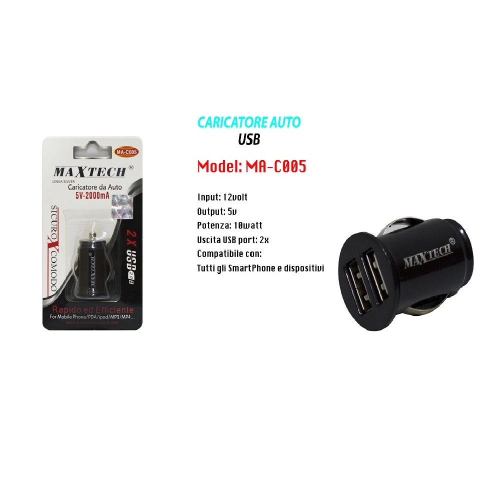 Trade Shop - Caricatore Per Auto 2 Usb Caricabatteria Presa 2.1a Ricarica Rapida 10w Ma-c005 -