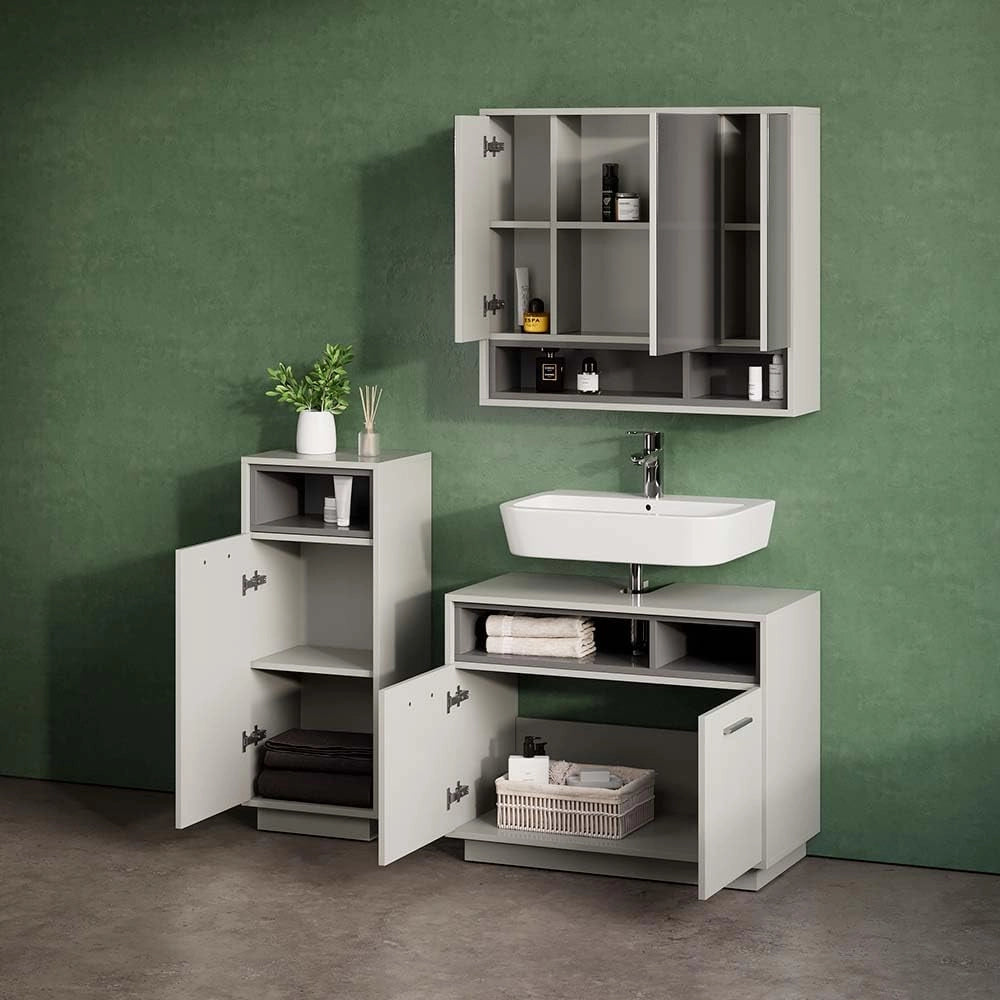 Mobiletto bagno Beatrice, Grigio, 38 x 93 cm, per la conservazione in bagno abbinabile alla serie Beatrice