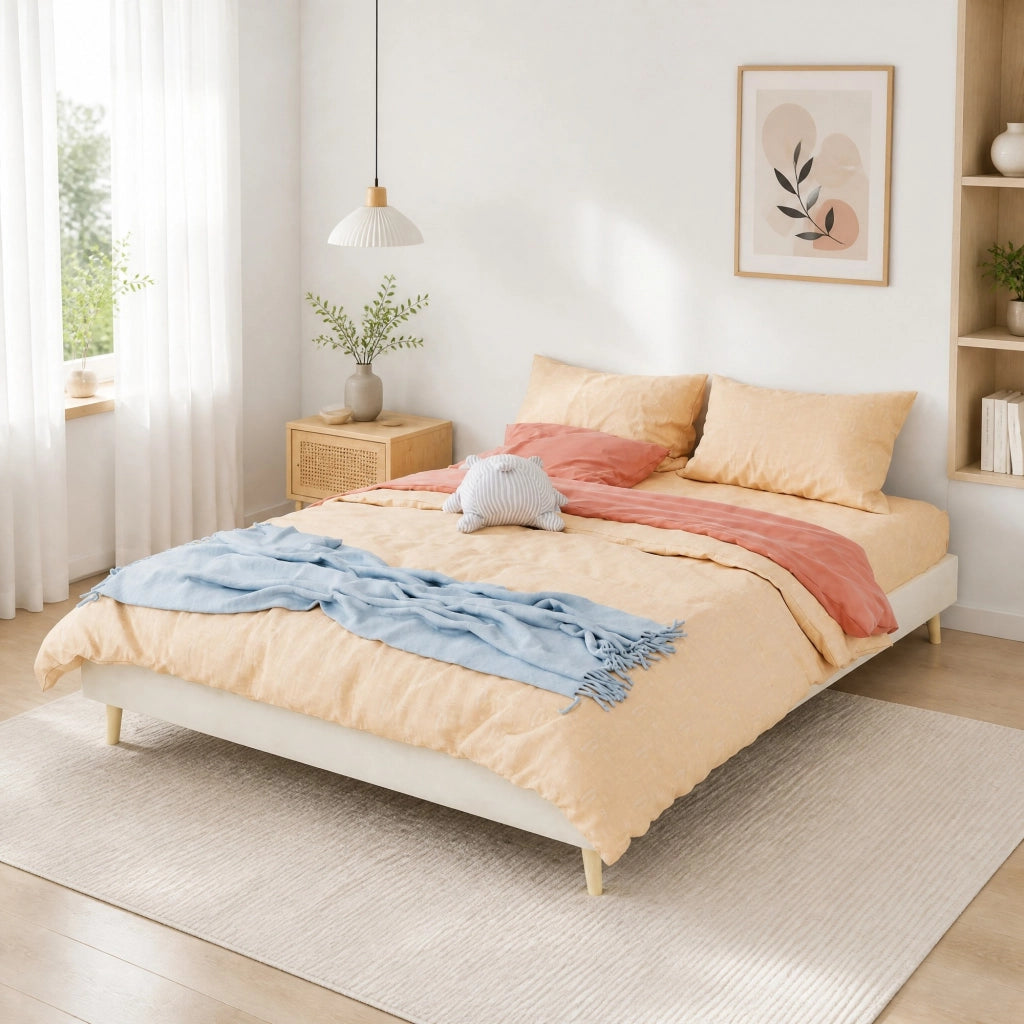 LETTO Piattaforma 160x200 cm Beige in Tessuto e Metallo