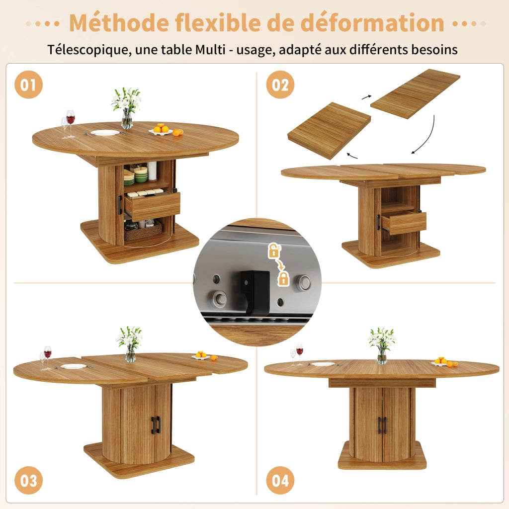 Tavolo da pranzo allungabile con 4 modalità; spazio contenitore e piano in mdf; nero marrone; 118 × 118 × 76 cm