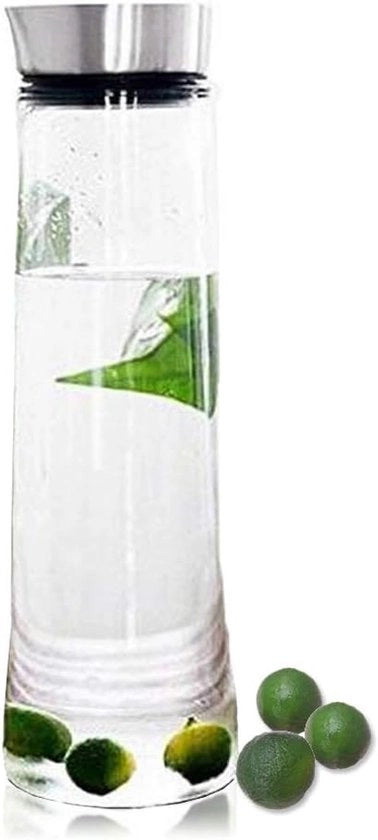 Caraffa acqua in vetro borosilicato - Adatto per acqua fredda, succo e bevande - 1,5L - Con coperchio in acciaio inossidabile