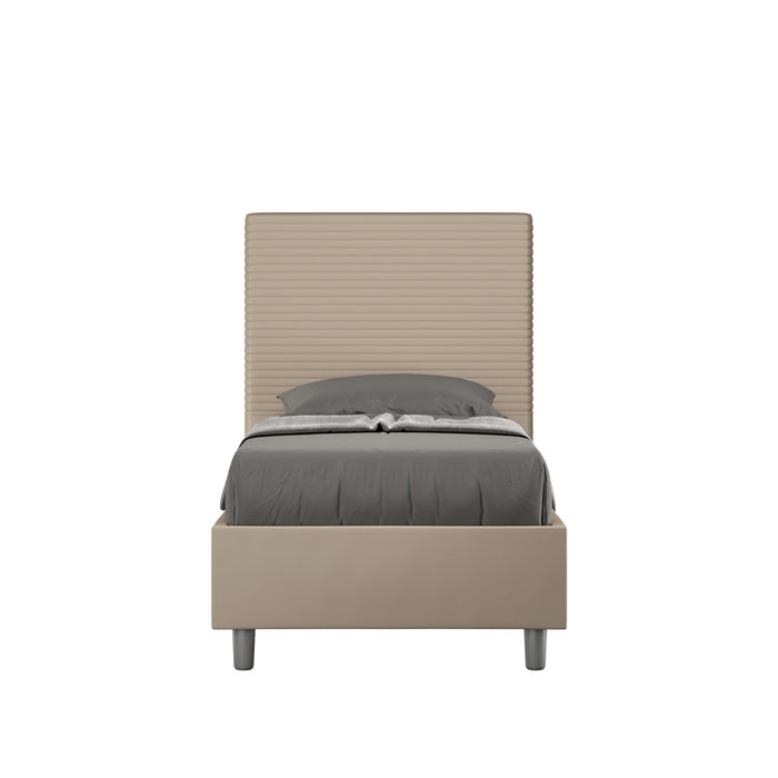 Letto Singolo 90x200 cm con Rete e Contenitore Focus Tortora