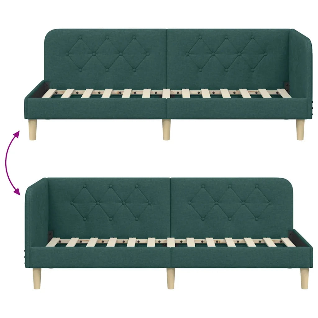 Cornice del letto ad angolo Verde Scuro 80 x 200 cm Tessuto