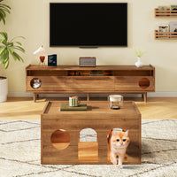 Tavolino per animali - Xylo - 80x50cm noce naturale con fori per gatti