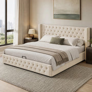 Letto matrimoniale contenitore 140x200 cm in velluto beige