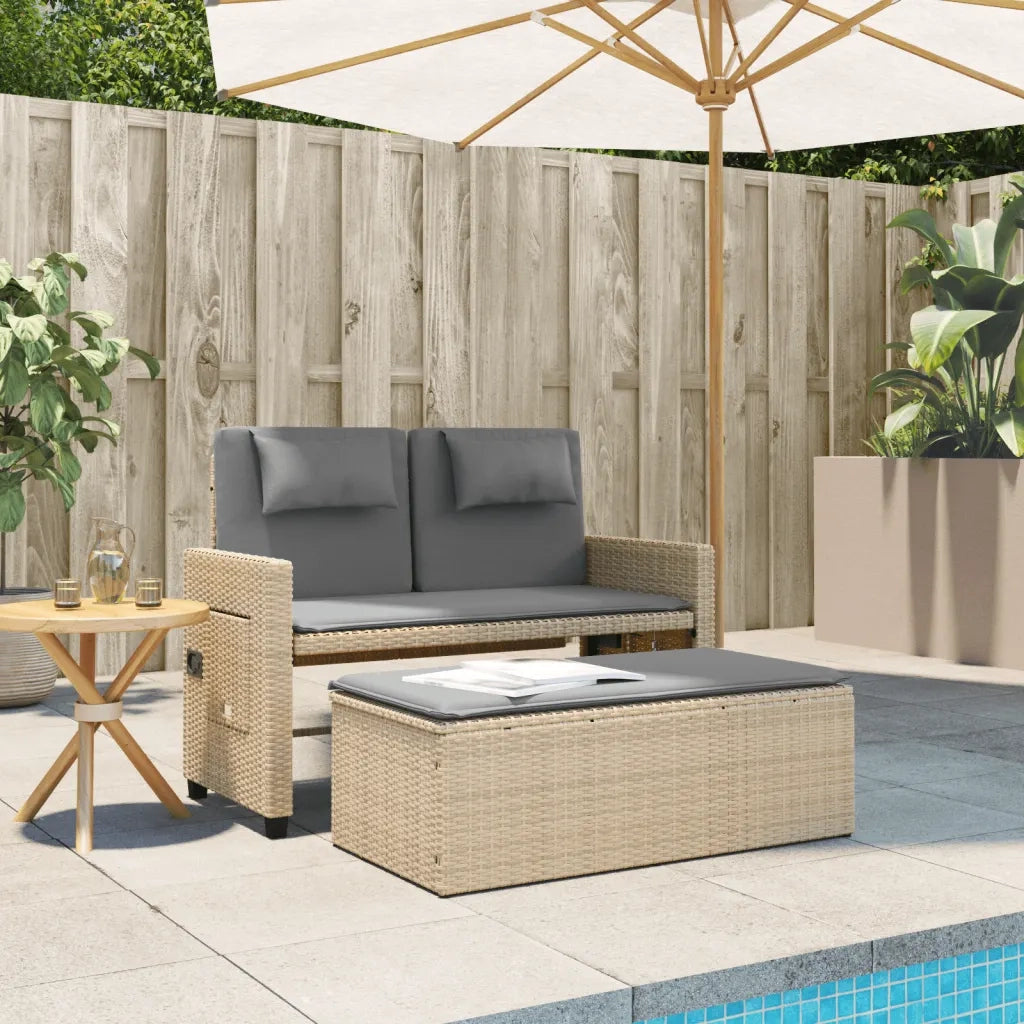 Panca Reclinabile da Giardino con Cuscini-Sgabello-Sedia da esterno Beige in Polyrattan 507799